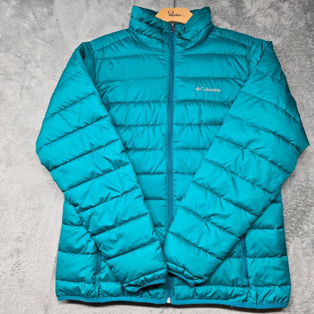 Columbia Teal Green Puffer Jacket Womens LG Full Zip Quilted Insulated Coat